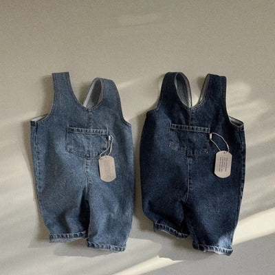 Pantalón Tipo Overol Denim Azul con Tirantes para Niños y Niñas