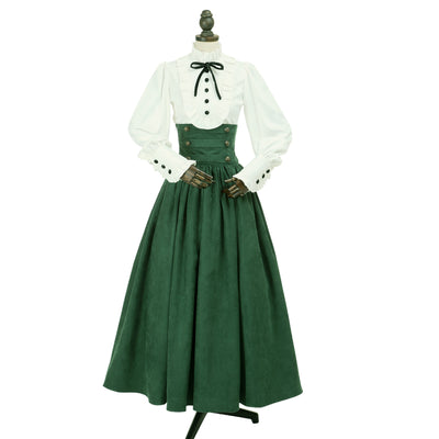 Conjunto Retro: Blusa Blanca con Mangas Linterna y Falda Verde Cintura Alta - Image 7