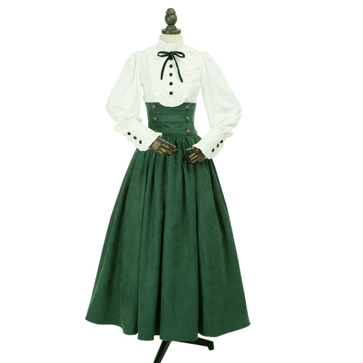 Conjunto Retro: Blusa Blanca con Mangas Linterna y Falda Verde Cintura Alta - Image 7