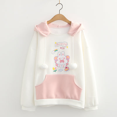 Sudadera con Capucha de Terciopelo para Mujer - Diseño Conejo Cartoon con Pompones - Image 2