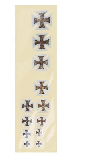 Blue cloud-shaped inlay stickers for guitar fingerboards, shown on a guitar neck and as a full sheet. - Image 30