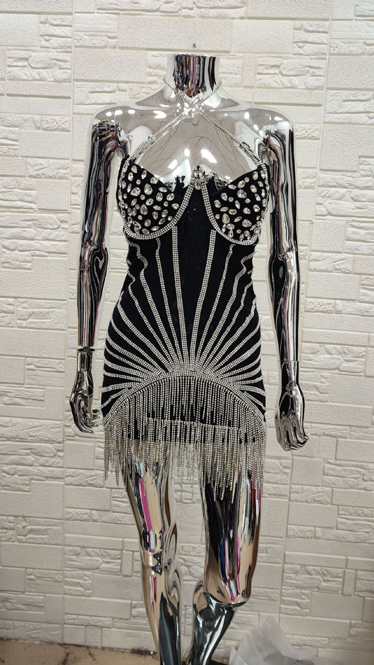 Vestido Tubo Halter con Lentejuelas y Borlas Sexy para Mujer - Image 15