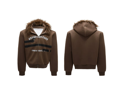 Cardigan Abrigo Retro con Cuello de Pelaje y Diseño Diamante Oversized - Image 22