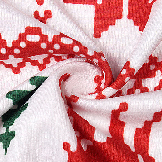 Red and white long-sleeved family matching pajamas with reindeer and snowflake pattern for dad, mom, kid, and baby. - Image 7