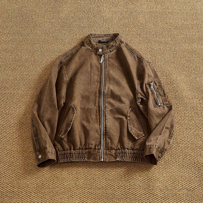 Chaqueta Bomber Retro Clásica con Cuello Tipo Snap - Lavada y Versátil - Image 13