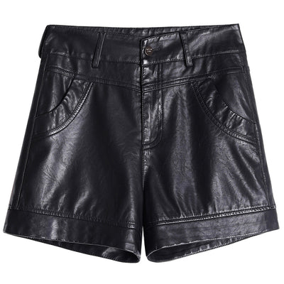 Shorts de Cuero Negro Talle Alto Pierna Ancha - Image 14