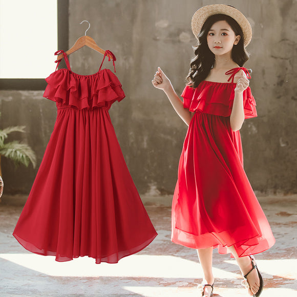 Vestido Infantil con Tirantes y Falda Voluminosa