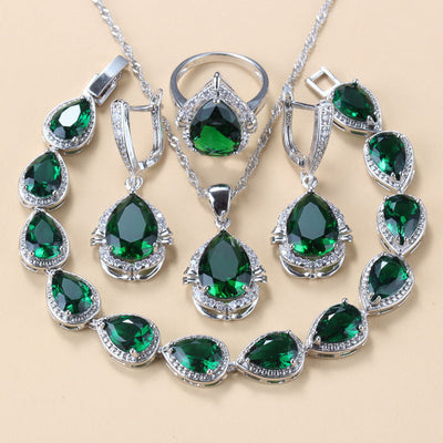 Conjunto de Joyería con Piedras Incrustadas: Collar, Aretes y Anillo de 4 Piezas - Image 4