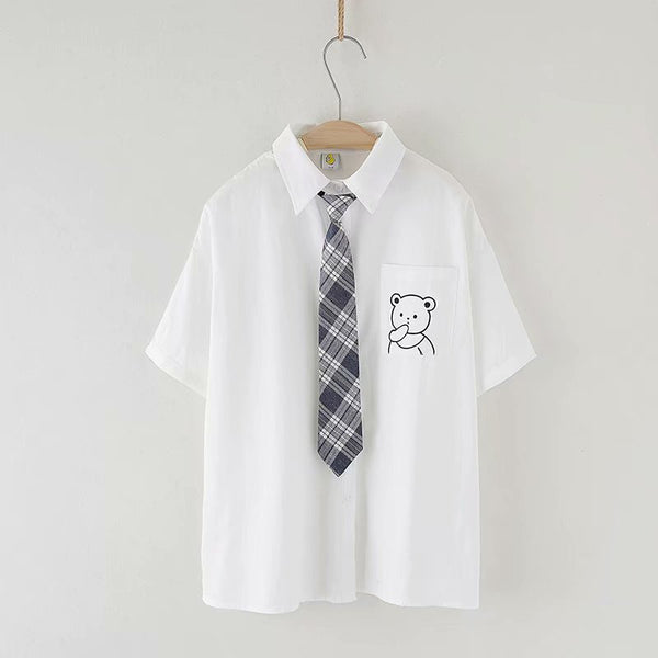 Camisa Escolar Suelta Estilo Japonés con Corbata - Manga Corta Versátil - Image 4