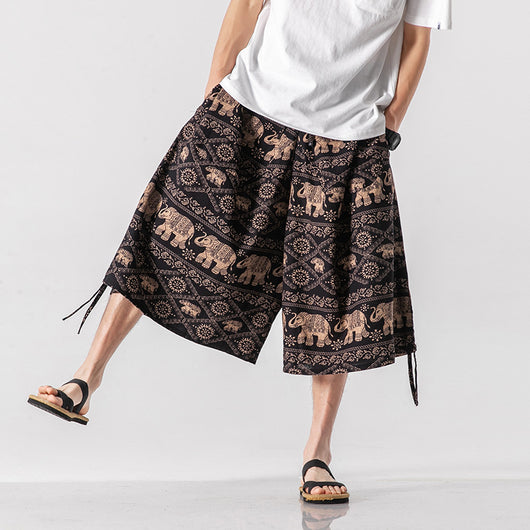 Pantalones Cortos Holgados Estilo Chino con Estampado Floral y Elefante - Image 7