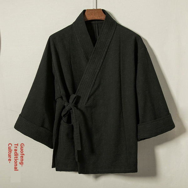 Bata Tradicional China Hombre Algodón Lino Suelta y Gruesa