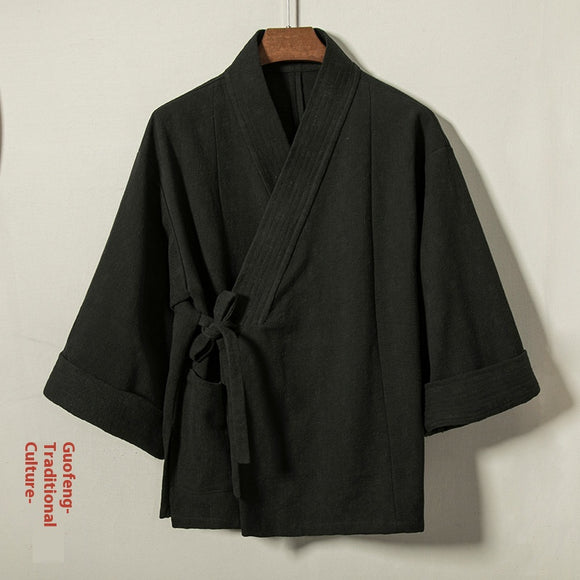 Bata Tradicional China Hombre Algodón Lino Suelta y Gruesa