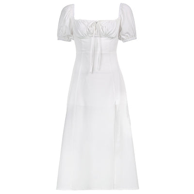 Vestido Elegante Cuello Cuadrado con Abertura Lateral y Mangas Abullonadas - Image 4