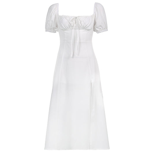 Vestido Elegante Cuello Cuadrado con Abertura Lateral y Mangas Abullonadas - Image 4