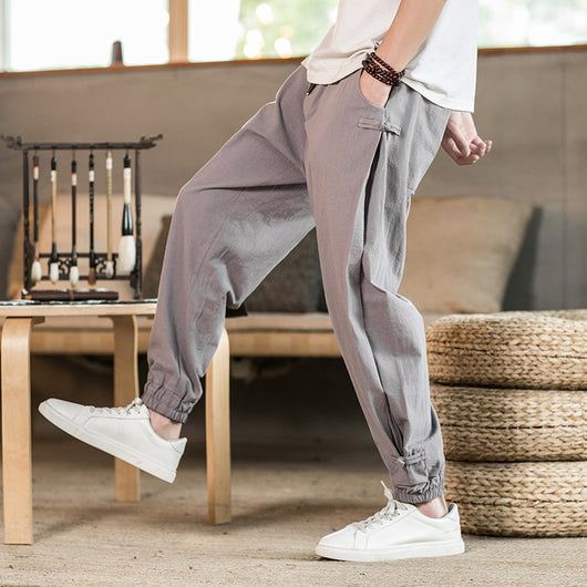 Pantalones Harem Holgados de Algodón y Lino Transpirables para Hombre - Talla Grande - Image 7