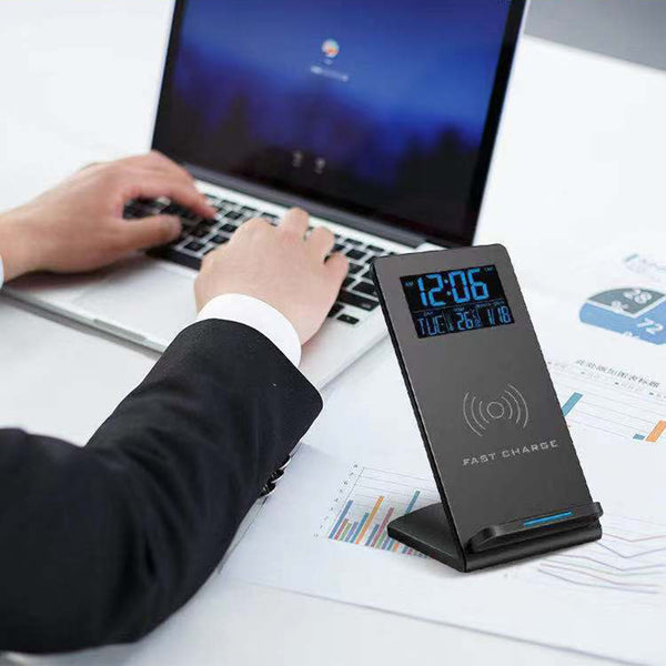 Reloj Despertador Multifunción con Cargador Inalámbrico y Soporte para Teléfono