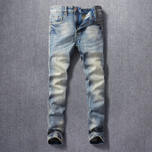Jeans Retro Hombre Lavado Vintage con Elasticidad