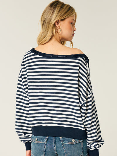 Blusa Casual Hombros Descubiertos a Rayas Manga Larga - Image 12