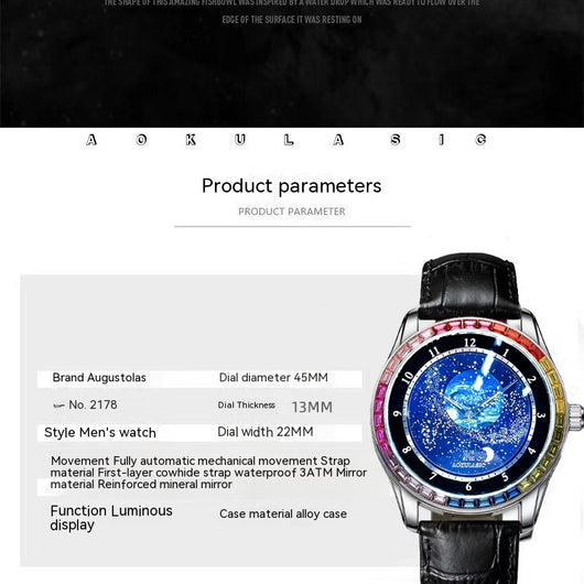 Reloj Mecánico Automático Hombre Cielo Estrellado con Cristales Luminosos Resistente al Agua - Image 10