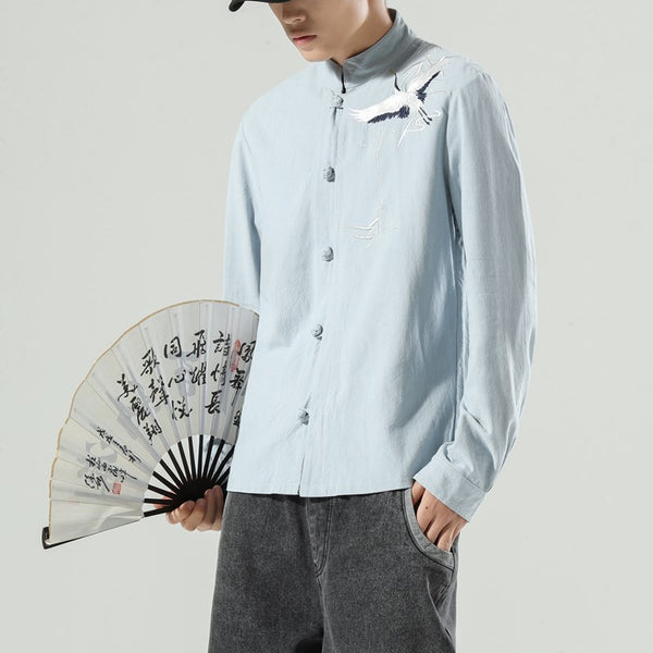 Cardigan Suelto Tipo Tang Chino con Botones Bordados para Hombre