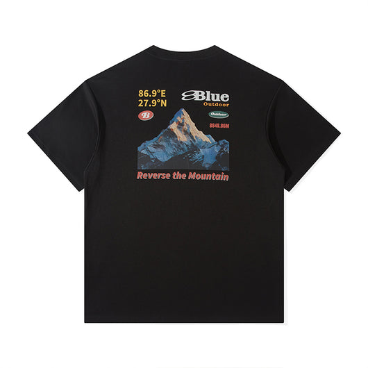 Playera Suelta Retro Pareja Estampado Montaña Nevada - Image 9