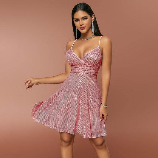 Vestido de Lentejuelas con Cortes Cruzados - Elegancia Vacacional para Mujer - Image 6