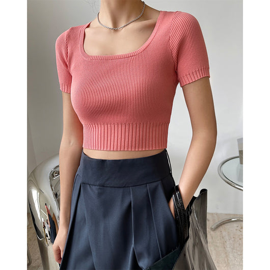 Top Corto Escote Cuadrado Efecto Reductor para Mujer - Tejido Punto Elegante - Image 4