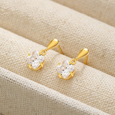 Aretes de Plata 925 Elegantes con Diamante Cuadrado en Forma de Gota - Image 9