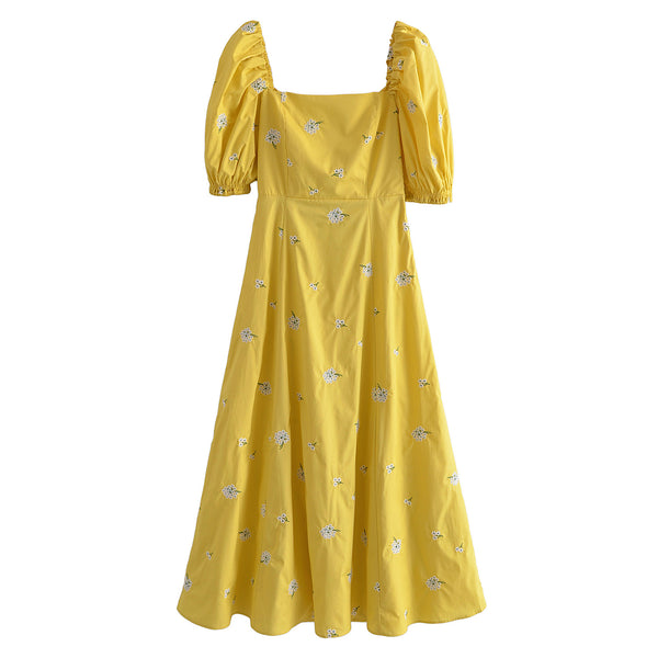 Vestido Floral con Escote Cuadrado y Moño en la Espalda