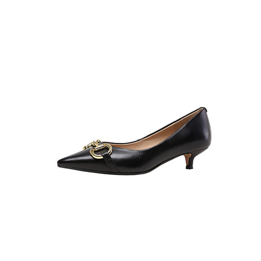 Zapatos Stiletto Coreanos Punta Aguda con Hebilla Metálica y Efecto Perla - Image 4