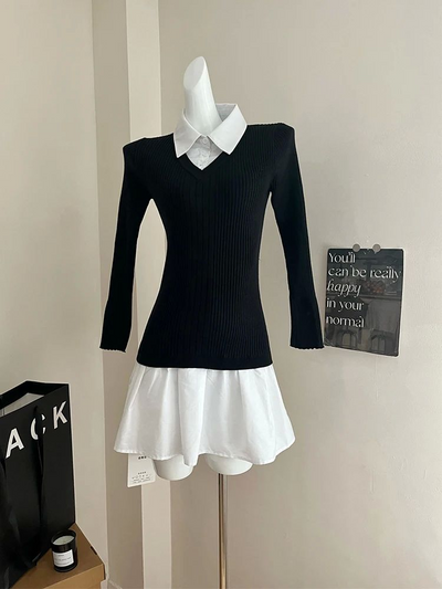 Suéter Preppy Falso Dos Piezas para Otoño e Invierno - Image 7