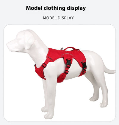 Orange dog harness with reflective trim, black buckles, and a top handle, designed for large dogs. - Image 11