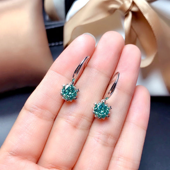 Aretes de Diamante Moissanita Azul Verde - Cristales de Pureza Impecable