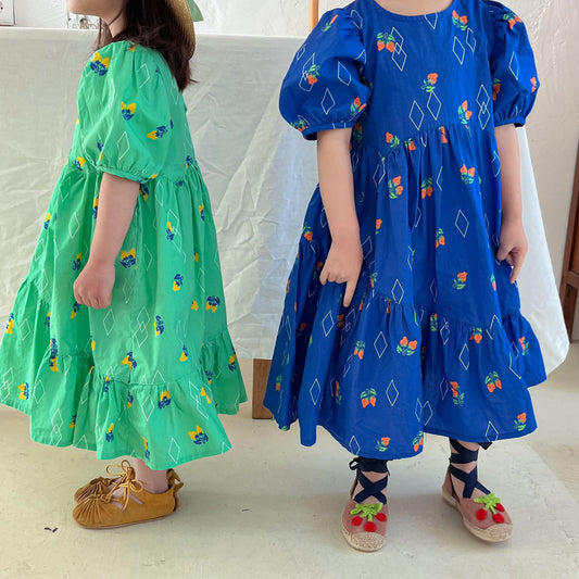Vestido Infantil de Algodón con Estampado de Cerezas