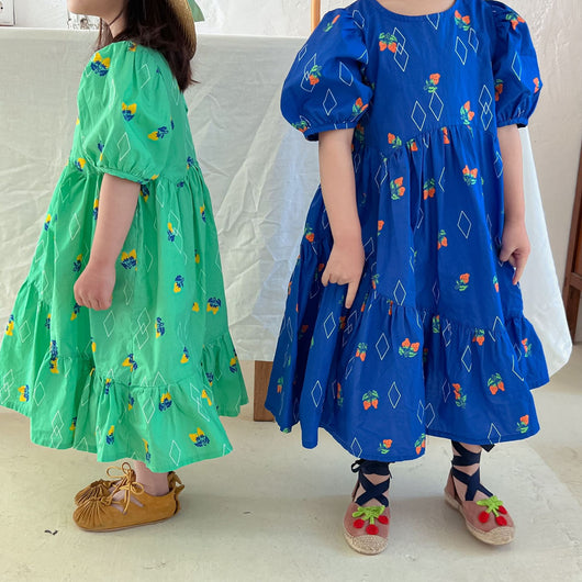 Vestido Infantil de Algodón con Estampado de Cerezas