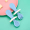 Cubiertos Infantiles de Silicona con Mango Corto - Juego de Cuchara y Tenedor Seguro