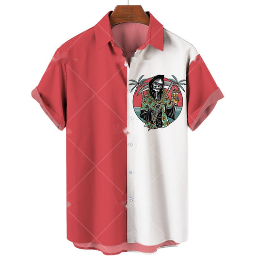 Camisa Polo de Manga Corta con Estampado 3D Calavera Digital - Image 4