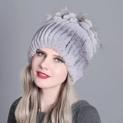 Gorro Tejido de Piel de Conejo Rex para Mujer - Image 5