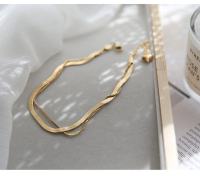 Pulsera Tobillera Doble Serpiente Chapada en Oro Rosa 18K - Image 10