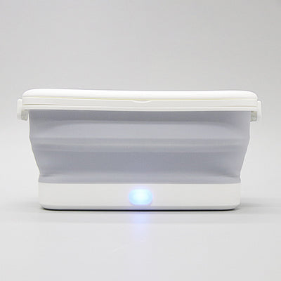 White and grey aromatherapy drying UV sterilization box, disassembled to show collapsible basin, vented lid, and drying rack. - Image 3