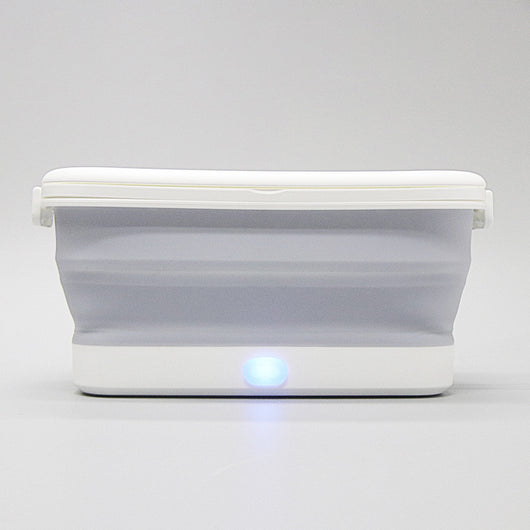 White and grey aromatherapy drying UV sterilization box, disassembled to show collapsible basin, vented lid, and drying rack. - Image 3