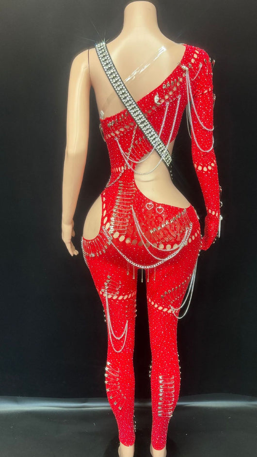 Jumpsuit Elegante con Cutouts y Cadena de Perlas para Mujer - Image 8