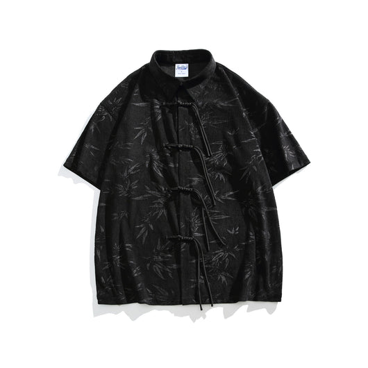 Camisa Retro Bambú Estilo Chino con Patrón Oscuro de Manga Corta para Hombre - Image 2
