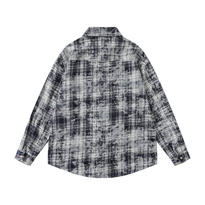 Camisa Manga Larga Cuadros Tie-Dye Vintage Hombre Estilo Retro - Image 10