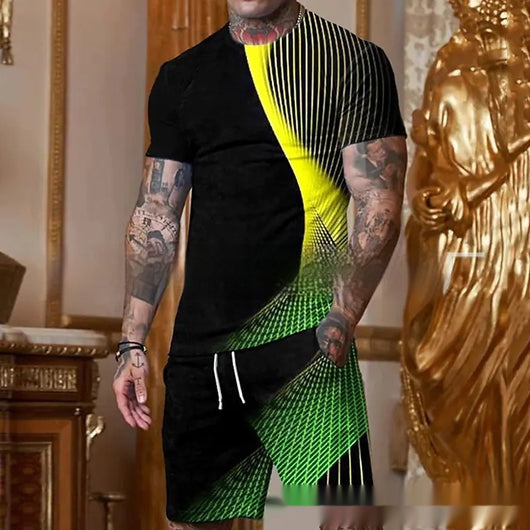 Traje Casual Hombre Manga Corta Cuello Redondo Degradado Multicolor - Image 14