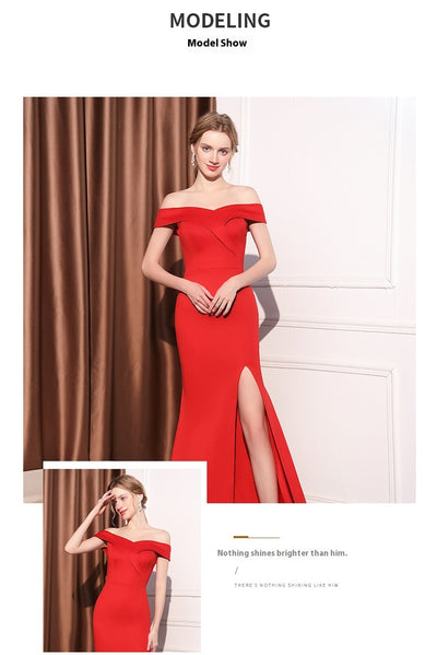 Vestido Largo Elegante Hombros Descubiertos con Cola de Pez - Image 17