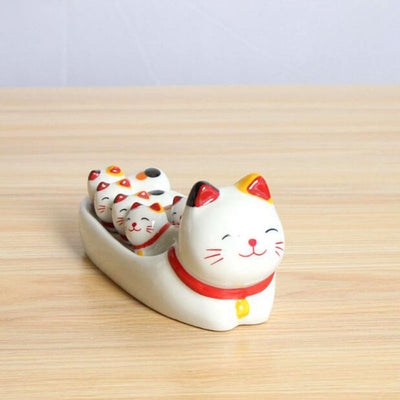 Soporte Decorativo de Cerámica para Palillos Chinos - Diseño Gato de la Fortuna - Image 4