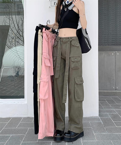 Pantalones Cargo Sueltos Vintage Americano con Múltiples Bolsillos y Detalles Desgastados - Image 36