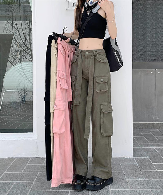 Pantalones Cargo Sueltos Vintage Americano con Múltiples Bolsillos y Detalles Desgastados - Image 36