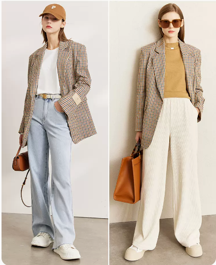 Blazer Vintage Cuadrillé para Mujer con Hombros Anchos - Image 13